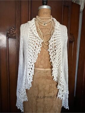 hazel Cream Crochet-Trim Open Drape Cardigan